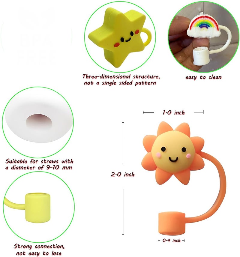 Preptep Kawaii Straw Cover Cap for Stainless Steel Straw Cup, 4pcs 0.4in 10mm Diameter Reusable Dust-Proof Straw Topper Compatible with Simple Modern and Tumbler with Lid - Image 2