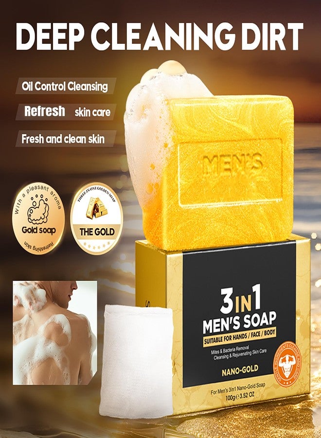 Easilydays Gold Mens Bar Bath Soap for Body and Face, Oil Control Cleansing, Rich Foam, Moisturizing, Rejuvenating Skin, with Aloe Extract & Witch Hazel Gentle Formula, with a Foaming Net Vegan, Gold - Image 2