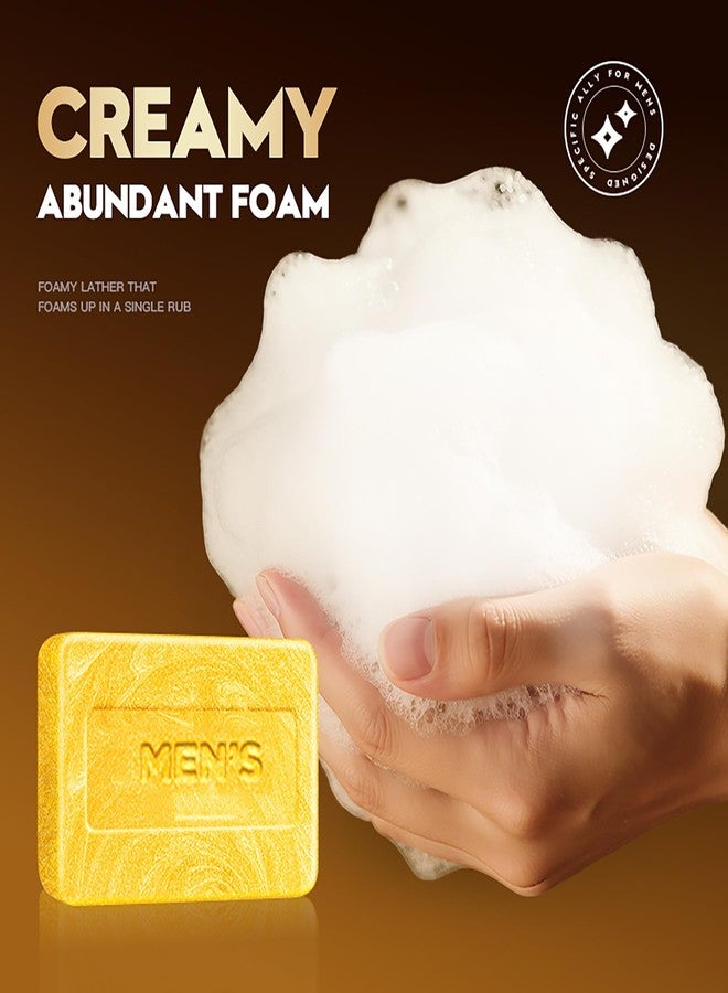 Easilydays Gold Mens Bar Bath Soap for Body and Face, Oil Control Cleansing, Rich Foam, Moisturizing, Rejuvenating Skin, with Aloe Extract & Witch Hazel Gentle Formula, with a Foaming Net Vegan, Gold - Image 3