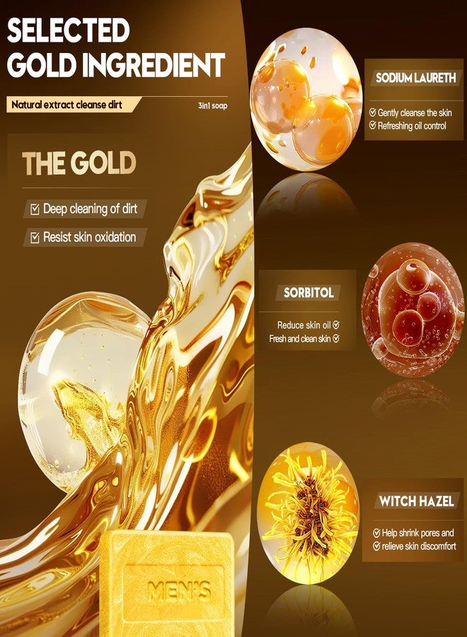 Easilydays Gold Mens Bar Bath Soap for Body and Face, Oil Control Cleansing, Rich Foam, Moisturizing, Rejuvenating Skin, with Aloe Extract & Witch Hazel Gentle Formula, with a Foaming Net Vegan, Gold - Image 4