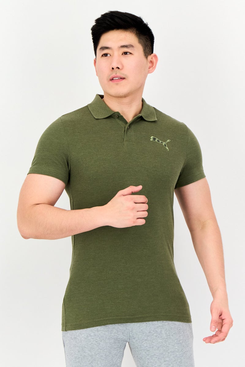 PUMA تي شيرت بولو رياضي للرجال بأكمام قصيرة، خارجي، زيتوني داكن - Image 1
