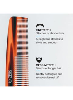 Zeus Large 7.5” Beard & Mustache Comb, 2-in-1 Handmade Saw-Cut Mustache & Beard Comb (Tortoiseshell) C12  - Image 4