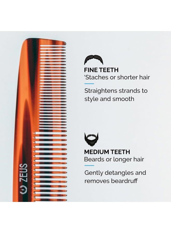 Zeus Large 7.5” Beard & Mustache Comb, 2-in-1 Handmade Saw-Cut Mustache & Beard Comb (Tortoiseshell) C12 - Image 4