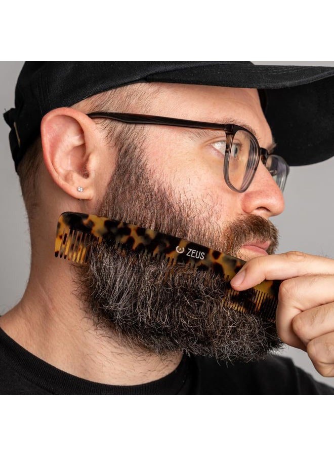 Zeus Large 7.5” Beard & Mustache Comb, 2-in-1 Handmade Saw-Cut Mustache & Beard Comb (Tortoiseshell) C12 - Image 3