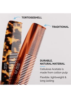 Zeus Large 7.5” Beard & Mustache Comb, 2-in-1 Handmade Saw-Cut Mustache & Beard Comb (Tortoiseshell) C12  - Image 5