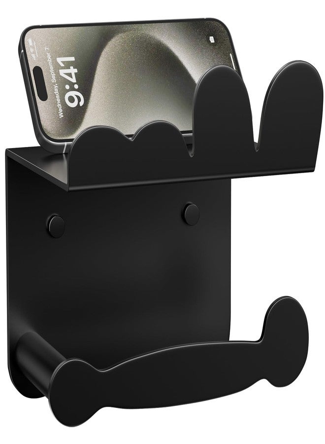 Tindbea Kids Toilet Paper Holder with Shelf Wall Mounted Stainless Steel Tissue Roll Holder, Rustproof & Multifunctional Bathroom Storage Dispenser Funny Bathroom Wall Decor (Matte Black) - Image 1