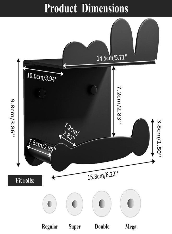 Tindbea Kids Toilet Paper Holder with Shelf Wall Mounted Stainless Steel Tissue Roll Holder, Rustproof & Multifunctional Bathroom Storage Dispenser Funny Bathroom Wall Decor (Matte Black) - Image 3