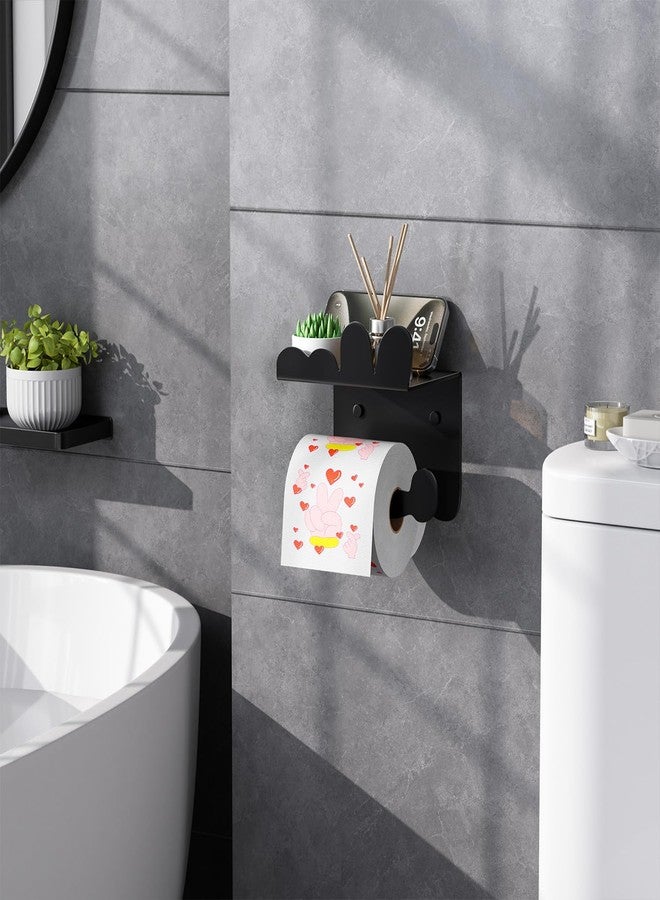 Tindbea Kids Toilet Paper Holder with Shelf Wall Mounted Stainless Steel Tissue Roll Holder, Rustproof & Multifunctional Bathroom Storage Dispenser Funny Bathroom Wall Decor (Matte Black) - Image 2