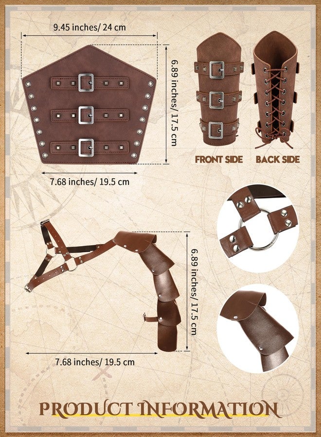 ShinyMatch 7 Pcs Men's Renaissance Costume Set Shirt Pants Belt Shoulder Armor Pouch Bracer Sword Bag for Halloween(Green, Brown, Medium) - Image 3