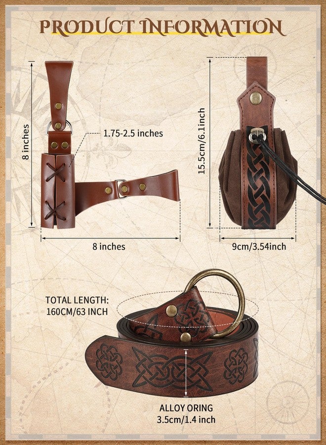 ShinyMatch 7 Pcs Men's Renaissance Costume Set Shirt Pants Belt Shoulder Armor Pouch Bracer Sword Bag for Halloween(Green, Brown, Medium) - Image 4
