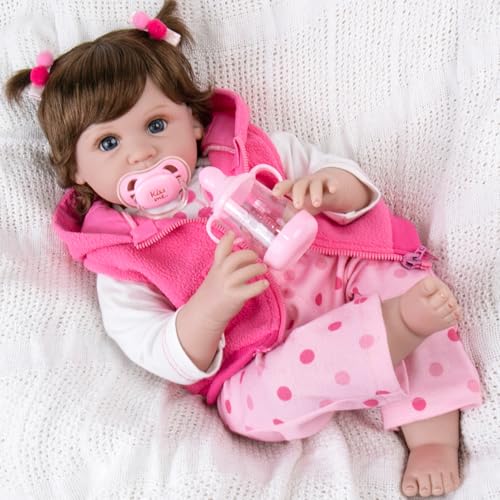 Aori Reborn Baby Girl Dolls - 22 Inch Realistic Lifelike Newborn - Handmade Soft Vinyl Girl Doll with Feeding Accessories | Weighted Cuddly Baby Toddler Gift Set for Kids 3+ - Image 2