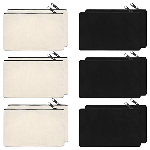 Lify DIY Craft Blank Bag Canvas Makeup Pencil Pouch with Zipper- Multipurpose Pen Pencil Case Cotton Canvas Cosmetic Bag Travel Cosmetic Bag -12 Piece Pack, Assorted - Image 1