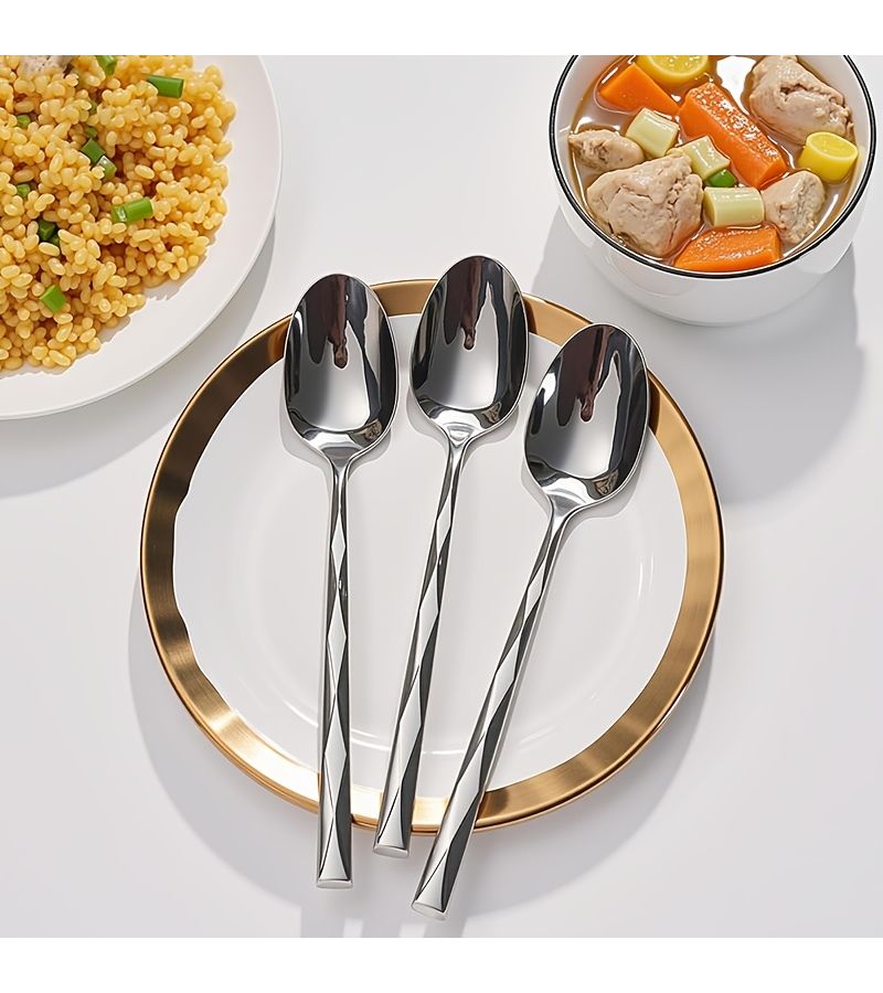 Elegant Silvery 8 Piece Heavy Duty Stainless Steel Dinner Spoons Dishwasher Safe - Image 3