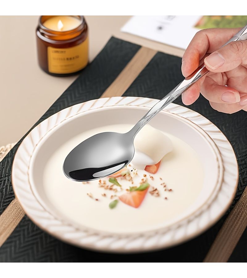 Elegant Silvery 8 Piece Heavy Duty Stainless Steel Dinner Spoons Dishwasher Safe - Image 4