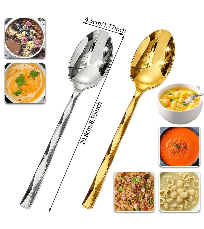 Elegant Silvery 8 Piece Heavy Duty Stainless Steel Dinner Spoons Dishwasher Safe - Image 2