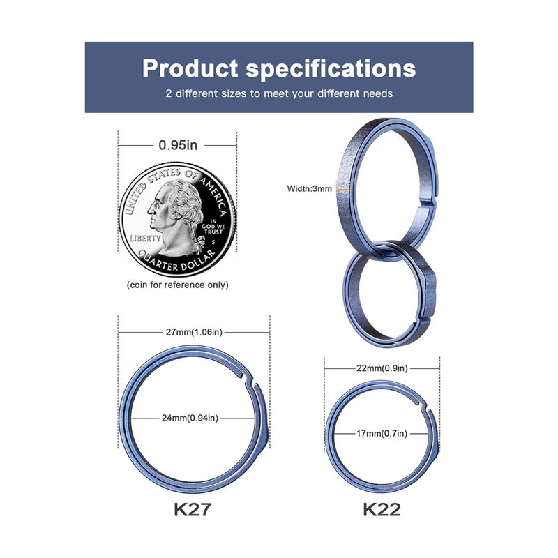 SOLARAE Key Rings Elegant Quick Release Side Pushing Split Rings Kit for Keychains Circular Keychain Hoops Keyring Loop Keyring Connector Heavy Duty Keyring for Dog Tag - Image 2