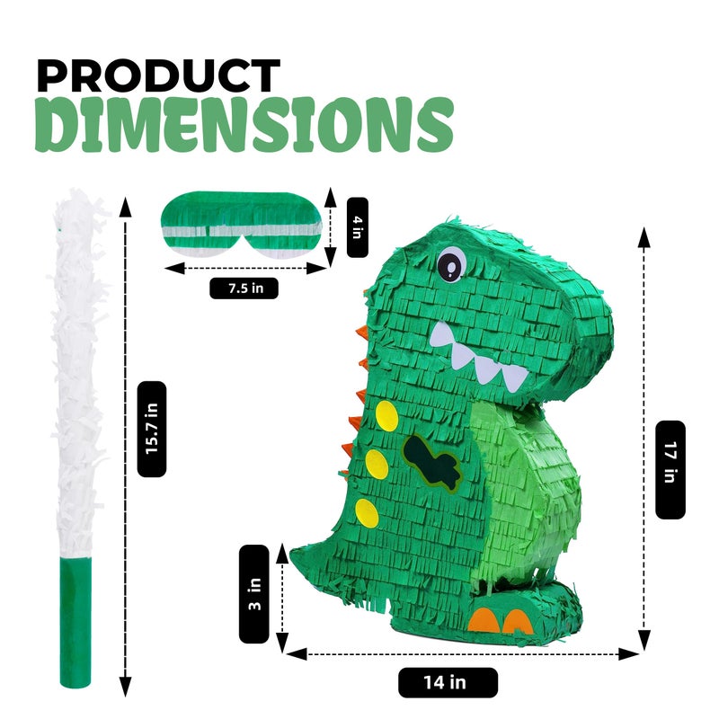 BIRCHIO Dinosaur Pinata Bundle with a Blindfold and Bat 17x13x4 Inches Perfect for Birthday Parties Animal Theme Parties Decorations - Image 3