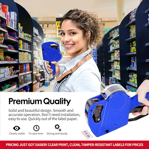 KPX MX5500 Pricing Tag Gun with 5150 pcs White Label Gun Stickers & 3 Extra Inker Rollers, Pricing Label Gun, 8 Digits Retail Pricing Gun and Labels for Grocery Store, Food (Blue) - Image 4