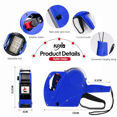 KPX MX5500 Pricing Tag Gun with 5150 pcs White Label Gun Stickers & 3 Extra Inker Rollers, Pricing Label Gun, 8 Digits Retail Pricing Gun and Labels for Grocery Store, Food (Blue) - Image 2