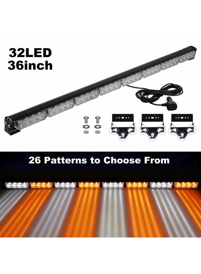 ASPL 36" 32LED Traffic Advisor Light Bar Warning Emergency Strobe Light Bar Directional Flashing Emergency Caution Lighting Led Safety Lights With 16 ft Straight Cord (Amber/White) - Image 2