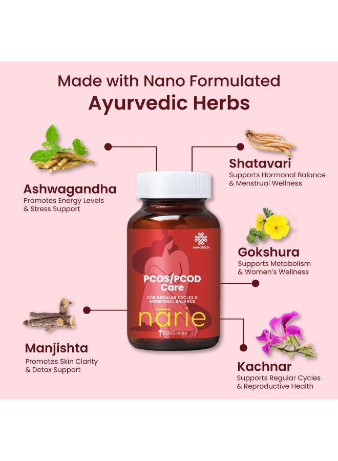 ZEROHARM Narie PCOS/PCOD Supplement for Women | Shatavari, Ashwagandha | Natural Hormone Balance & Mood Support | Helps with Regular Periods, Weight Management, Facial Hair & Acne | 60 Nano Tablets - Image 4