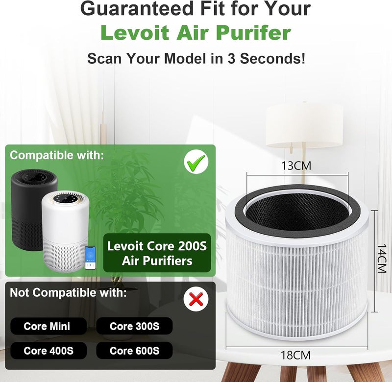 PINREK Replacement Filter for LEVOIT Core 200S/200S-P Air Purifier, H13 HEPA with Pre-Filter and Activated Carbon, 2 Pack Core 200S-RF - Image 3