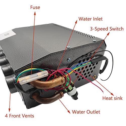 XuSha Hydronic Heater 12V 4 Front Vents, Compact Design, Portable Assembly Mountable Switch 3-Speed Fan 80 CFM Airflow 8500 BTU of Heat, fits for Car/Truck/Boat/RV - Image 3