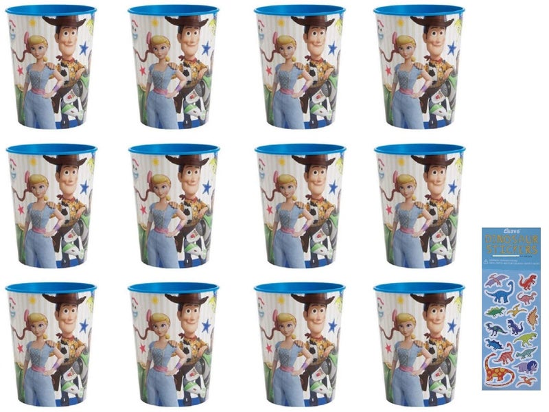 Unique Toy Story 4 Movie Plastic Reusable Cups 16oz - 12 Plastic Cups and 1 Dinosaur Sticker Sheet - Image 3