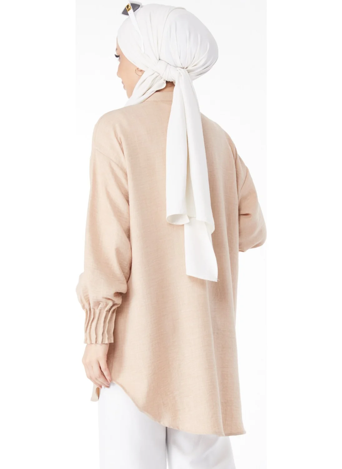Tofisa 24603-BEJ Tunic with Ruffle Detail on Sleeves