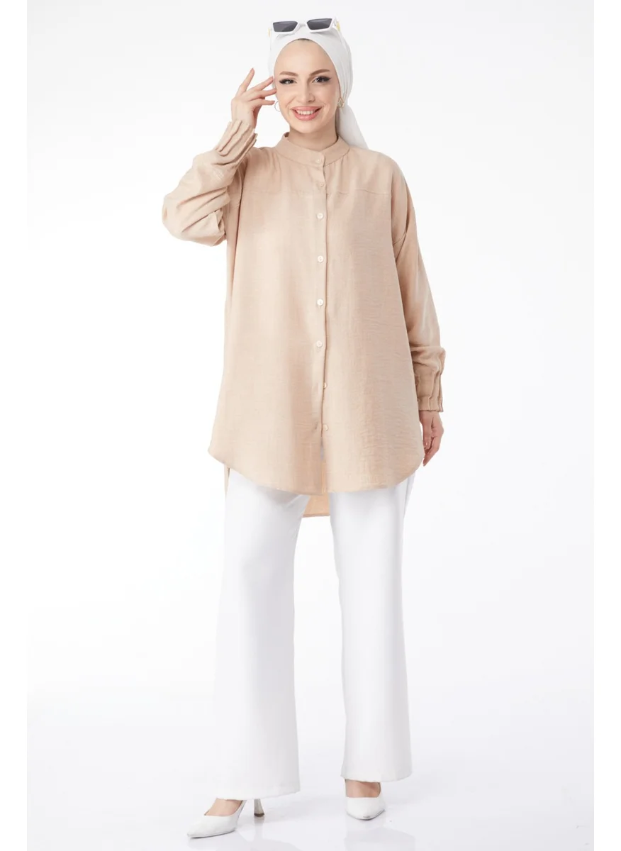 Tofisa 24603-BEJ Tunic with Ruffle Detail on Sleeves