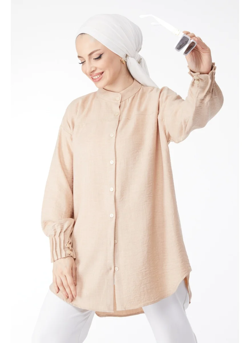 Tofisa 24603-BEJ Tunic with Ruffle Detail on Sleeves