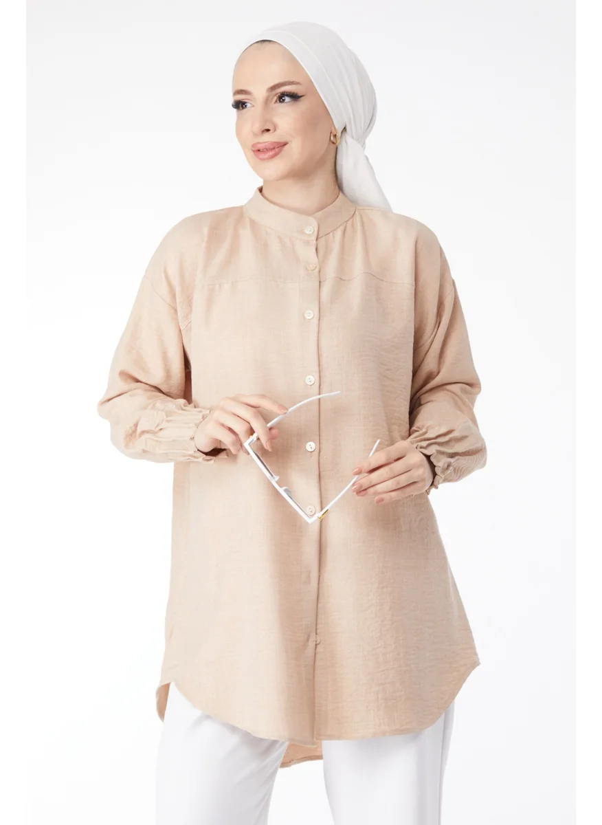 Tofisa 24603-BEJ Tunic with Ruffle Detail on Sleeves