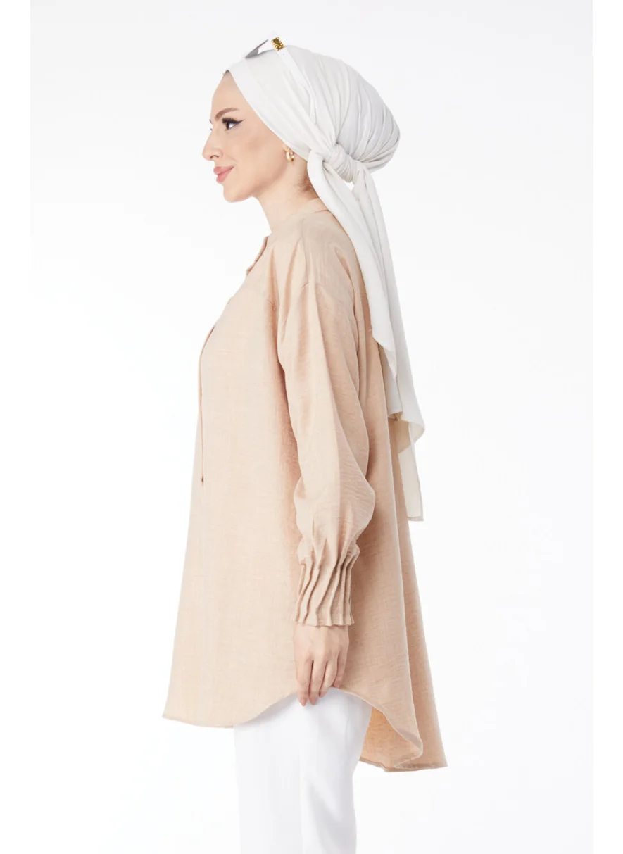 Tofisa 24603-BEJ Tunic with Ruffle Detail on Sleeves