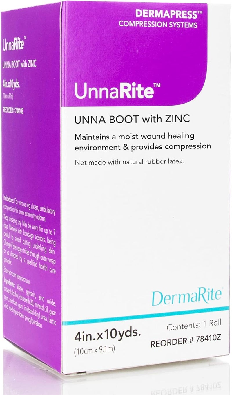 dermarite UnnaRite Unna Boot Bandage with Zinc Oxide 4 Inch x 10 Yards 1 Roll Leg Compression Wrap - Image 1