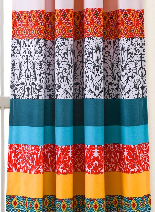 Lush Decor Boho Stripe Window Curtain Bohemian Geomatric Floral Design Panel Pair, 52" W x 84" L, Turquoise & Tangerine - Image 4