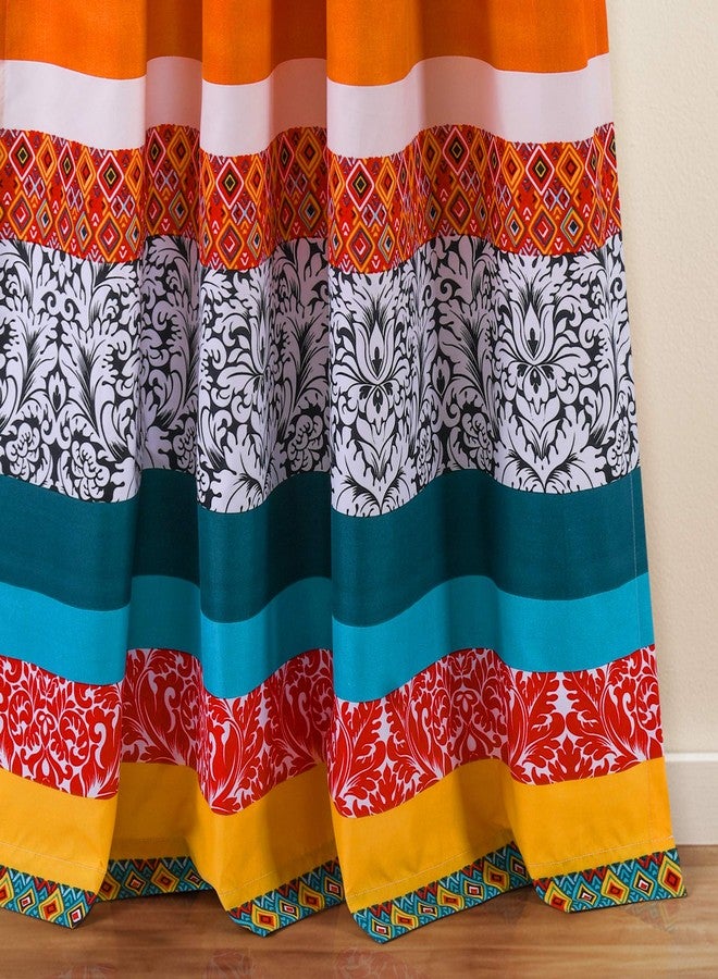 Lush Decor Boho Stripe Window Curtain Bohemian Geomatric Floral Design Panel Pair, 52" W x 84" L, Turquoise & Tangerine - Image 2