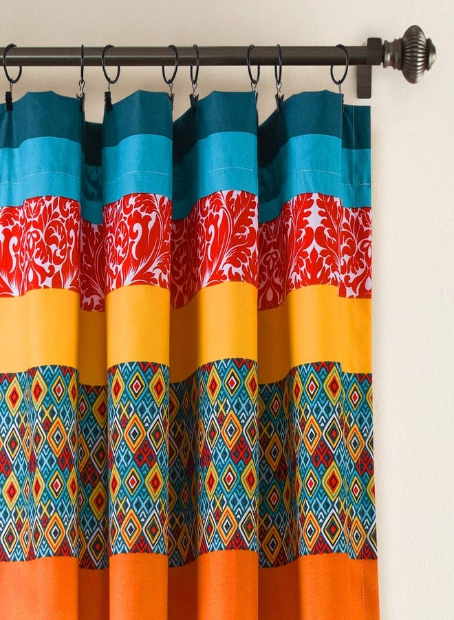 Lush Decor Boho Stripe Window Curtain Bohemian Geomatric Floral Design Panel Pair, 52" W x 84" L, Turquoise & Tangerine - Image 5
