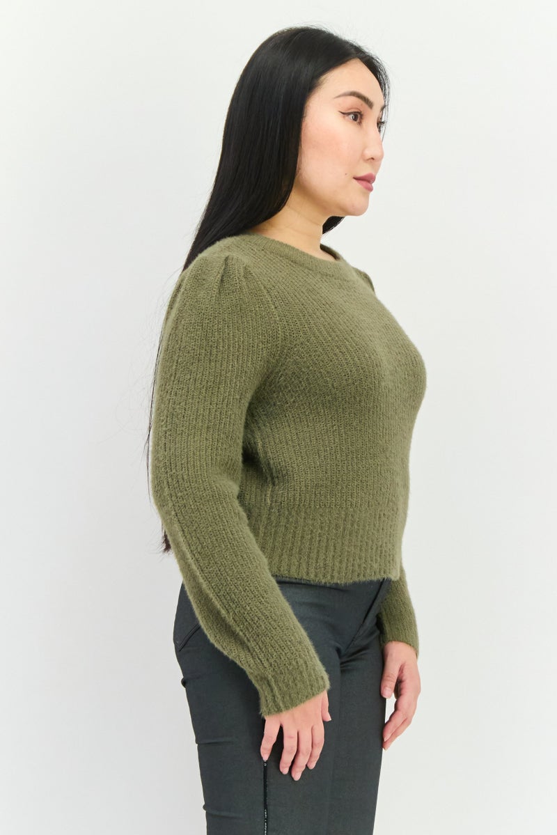 ONLY Women Crew Neck Cable Knit Long Sleeve Sweater, Olive - Image 2