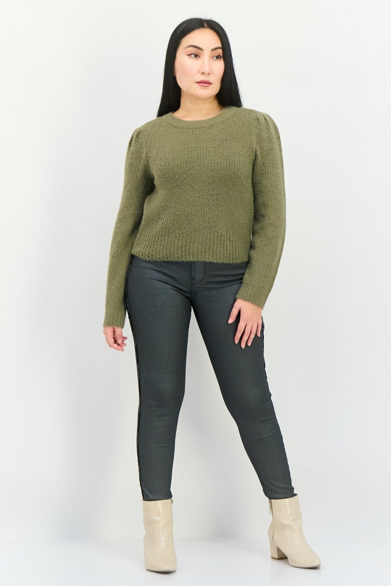 ONLY Women Crew Neck Cable Knit Long Sleeve Sweater, Olive - Image 4