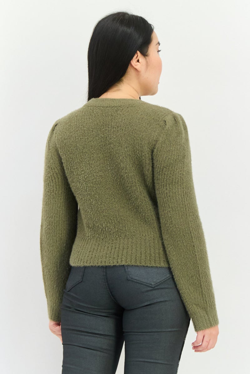 ONLY Women Crew Neck Cable Knit Long Sleeve Sweater, Olive - Image 3