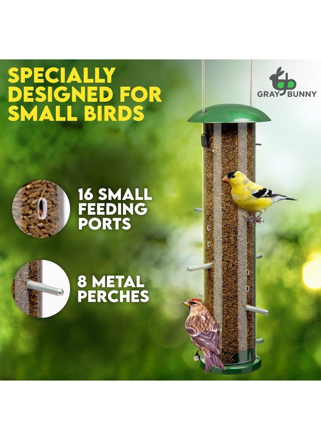 Gray Bunny - Gray Bunny Thistle & Nyjer Bird Feeders for Outdoors Hanging, Metal Finch Bird Feeder with 16 Small Ports & 8 Metal Perches, Chew Proof, Great for Wild Bird - Image 1