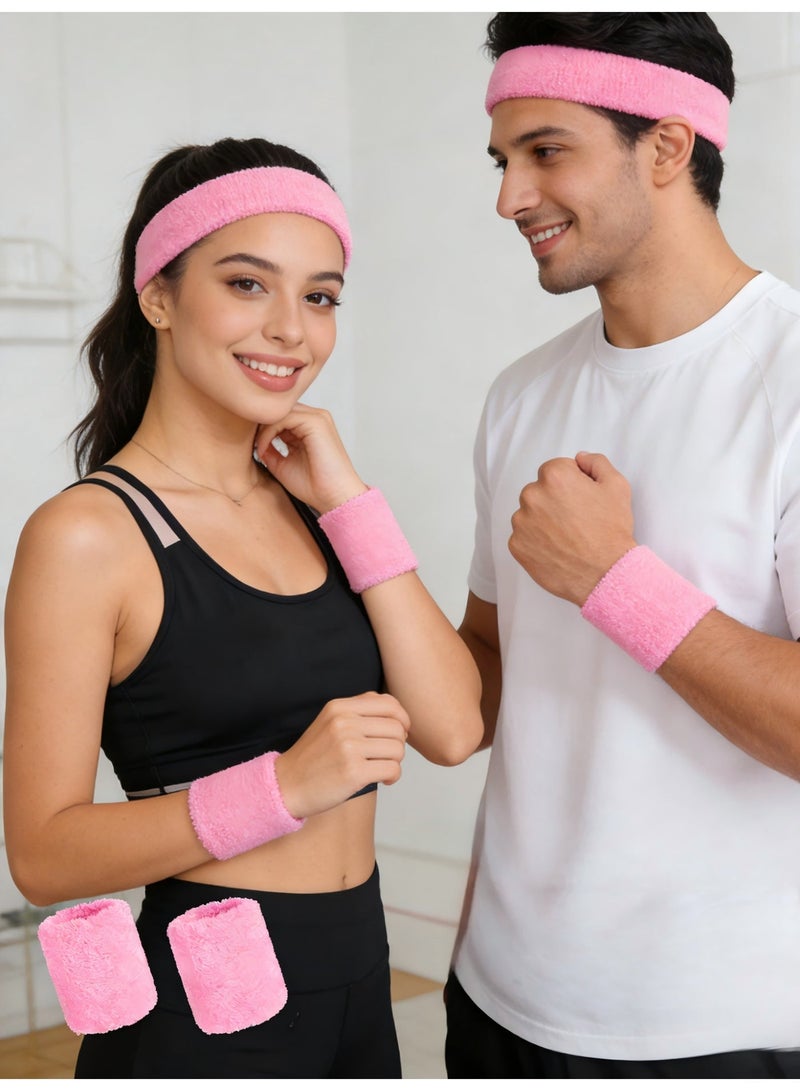 Binary Star Pink Sports Headband & 2 Wristbands Set - Sweat Absorbent, High Elasticity, Unisex for Basketball, Running, Tennis & Daily Fashion - Image 2