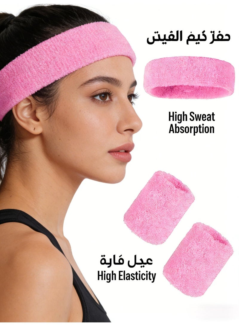 Binary Star Pink Sports Headband & 2 Wristbands Set - Sweat Absorbent, High Elasticity, Unisex for Basketball, Running, Tennis & Daily Fashion - Image 1