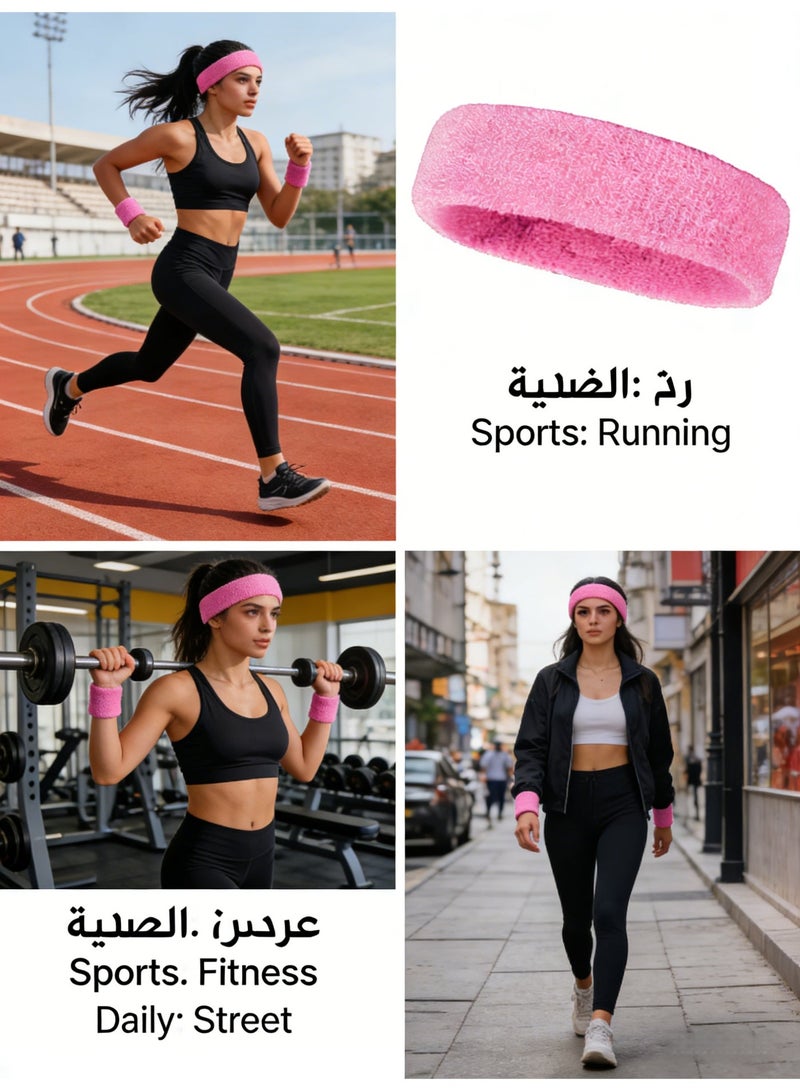 Binary Star Pink Sports Headband & 2 Wristbands Set - Sweat Absorbent, High Elasticity, Unisex for Basketball, Running, Tennis & Daily Fashion - Image 4