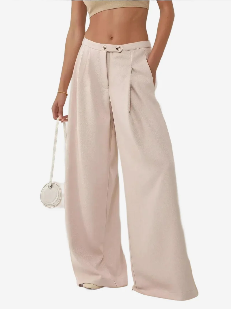 هيكاب بنطلون واسع الساق بخصر مرتفع ومريح