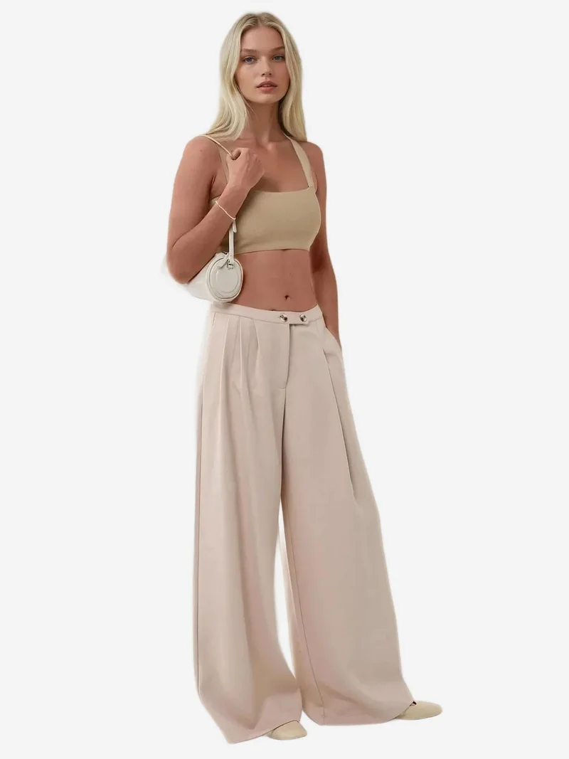 هيكاب بنطلون واسع الساق بخصر مرتفع ومريح