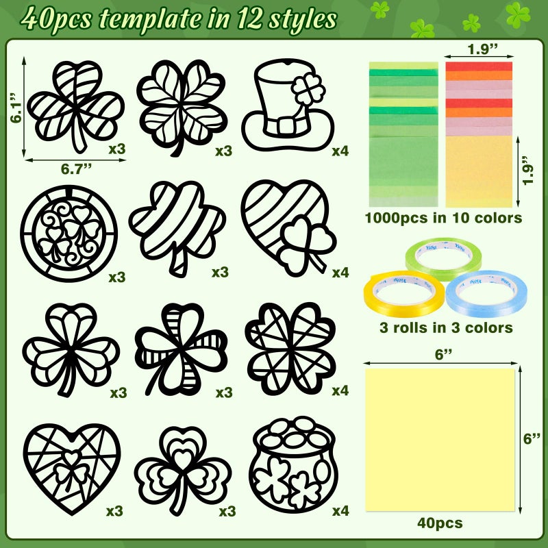 Renbuzhu 40PCS St. Patricks Day Crafts Bulk: Paper Shamrock Suncatchers, Saint Patrick's DIY Kits, Window Stained Glass Effect Art Supplies - Image 5