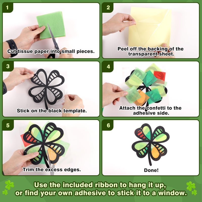 Renbuzhu 40PCS St. Patricks Day Crafts Bulk: Paper Shamrock Suncatchers, Saint Patrick's DIY Kits, Window Stained Glass Effect Art Supplies - Image 4