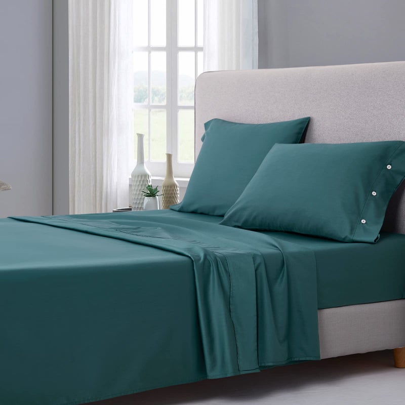 mixinni 4 Piece Queen Size Peacock Blue Bedding Sheet Set 1 Fitted Sheet 1 Flat Sheet  2 Pillowcases