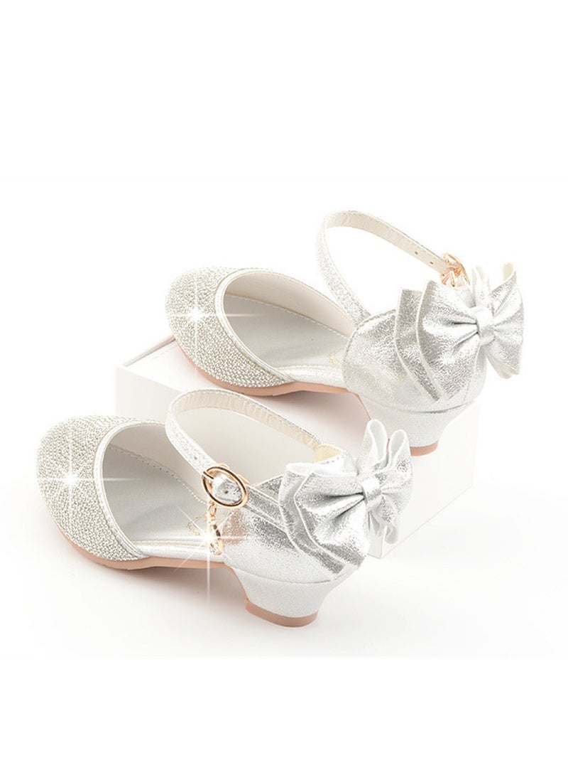 Girls baby bow crystal shoes new children's high heels stage performance shoes